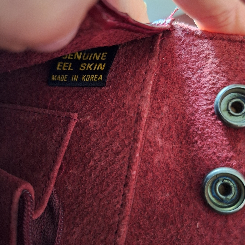 Vibtage Red/Burgundy Eel Leather Women's Bag Made In Korea - Picture 6 of 10